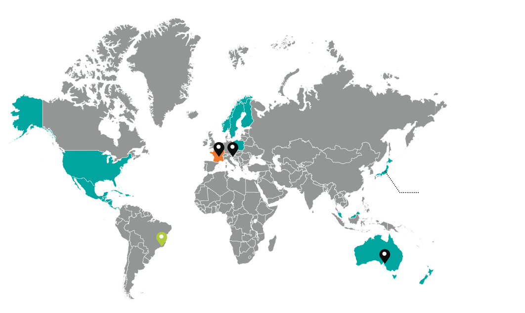 Japan map with Lumibird main presence points and local address