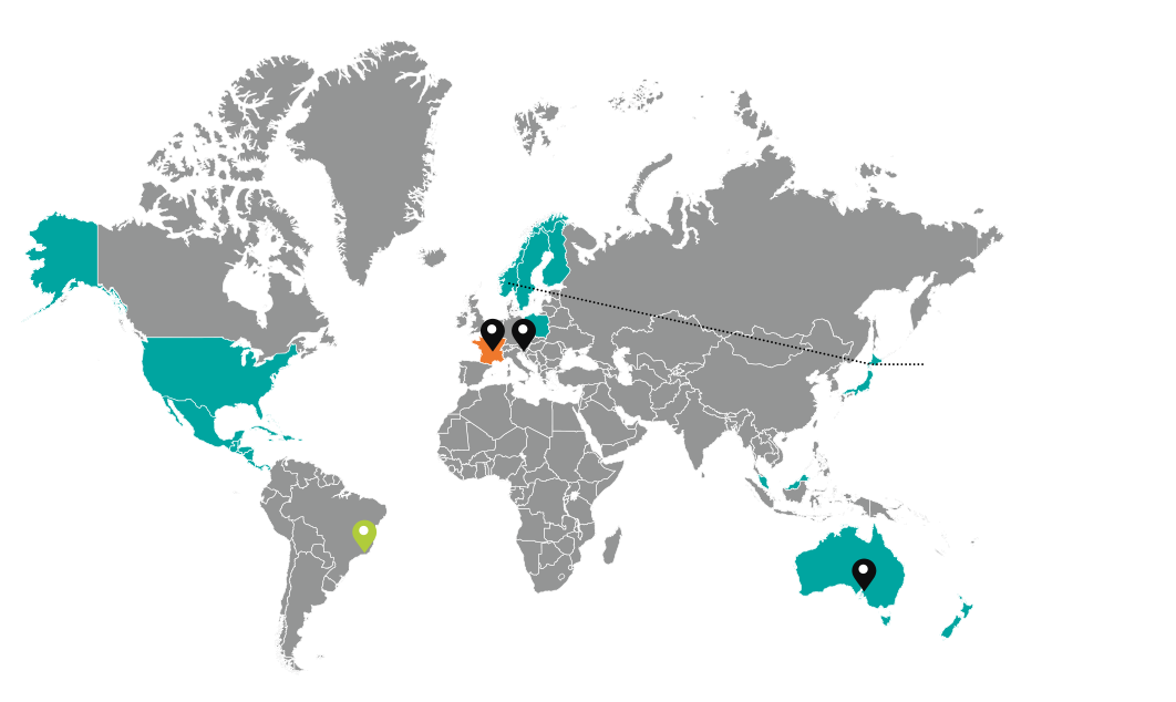 Norway map with Lumibird main presence points and local address