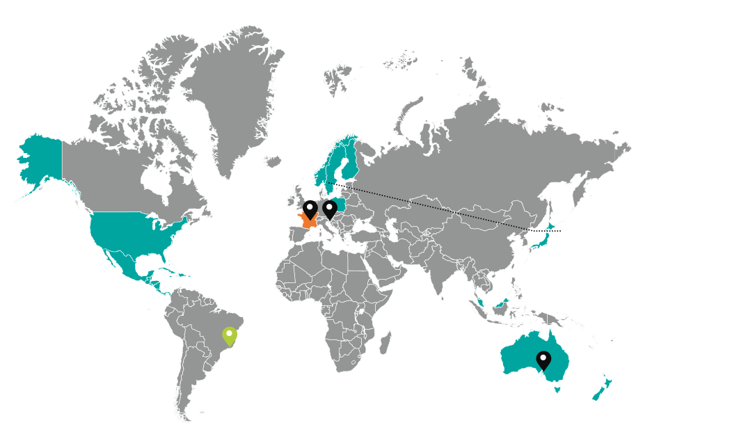 Sweden map with Lumibird main presence points and local address